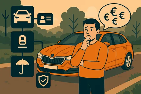 Un hombre que ha tenido un accidente en la carretera valora todas las opciones sobre el precio del seguro para su coche de matrícula extranjera.