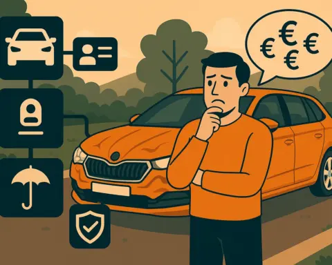 Un hombre que ha tenido un accidente en la carretera valora todas las opciones sobre el precio del seguro para su coche de matrícula extranjera.