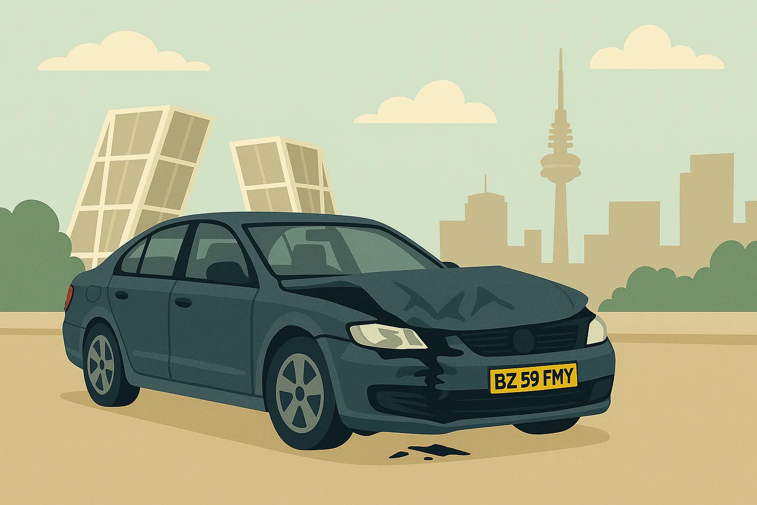 Un coche con matrícula extranjera ha tenido un accidente en Madrid y se ha quedado tirado por no tener seguro.