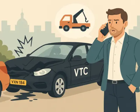 Un conductor de VTC está llamando a la grúa tras sufrir un accidente con su coche con matrícula extranjera.