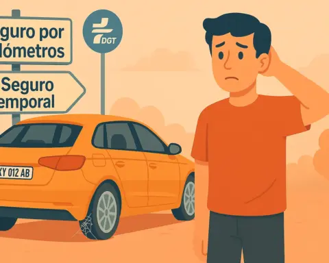 Un hombre joven con un coche con matrícula extranjera duda de si contratar un seguro por kilómetros o un seguro temporal.