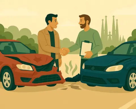 Dos hombres han tenido un accidente con su coche en extranjero en Barcelona y llegan a un acuerdo para el seguro.