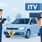 Coche extranjero frente a estación ITV con símbolo de euro en la matrícula.