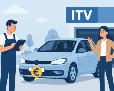 Coche extranjero frente a estación ITV con símbolo de euro en la matrícula.