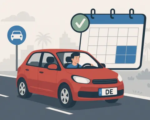 Coche con matrícula extranjera y calendario ilustrando seguro temporal por semanas.